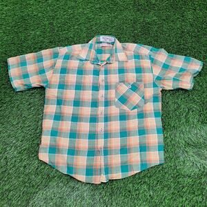 Vintage 90s MOD Plaid Button Shirt Large 22x27 Green Check